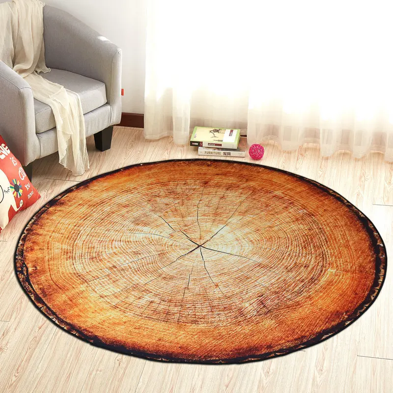 

Wooden Grain Annual Rings Living Room Area Rug Round 3D Carpet Kids Bedroom Play Rug Chair Mat Doorway Rugs Non-Slip Bath Mat