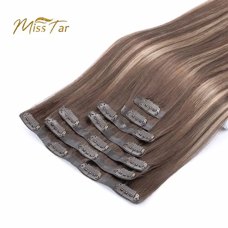 Seamless PU Clip in Hair Extensions Remy Human Hair Thick Real Extensions with PU Clips Seamless Straight 7pcs