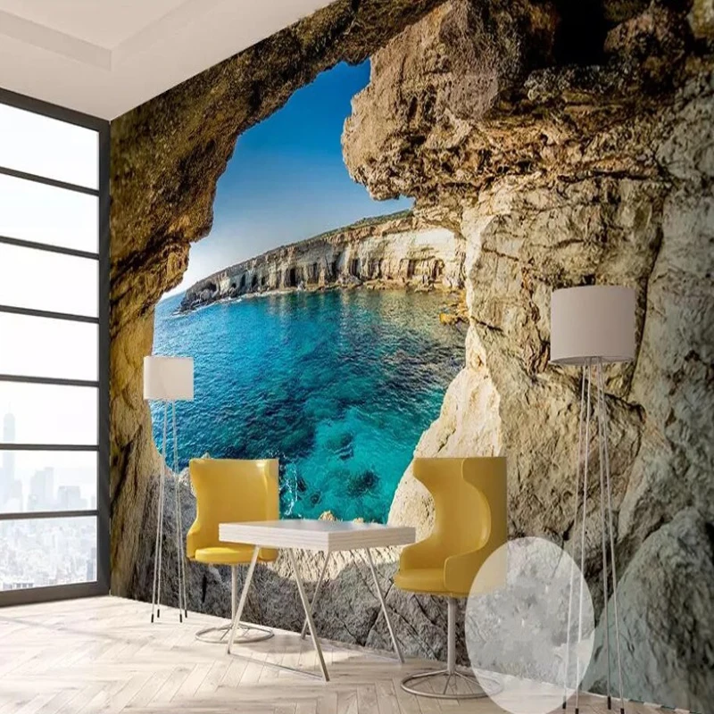 

Customized 3D Photo Wallpaper Modern Simple Cave Seascape Nature Mural Living Room Bedroom Interior Decor