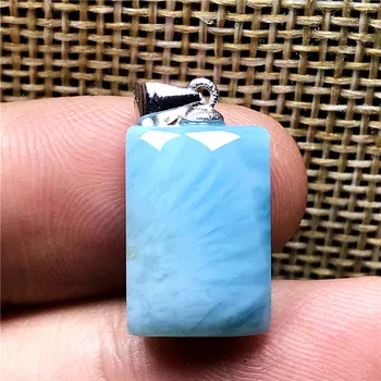 

Top Natural Blue Larimar Pendant For Woman Man Crystal 14x9mm Rectangle Beads Dominica Stone Water Pattern Stone Jewelry AAAA