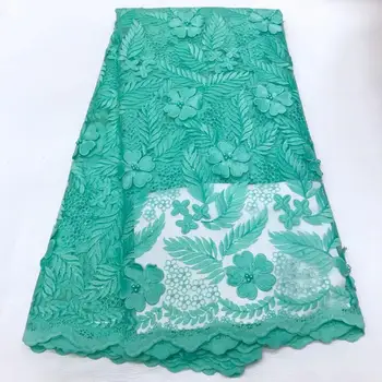 

Green African Lace Fabric 2020 French Net Lace Fabric Embroidered Nigerian Tulle 3D Flower Applique With Beaded Party KRL-6914