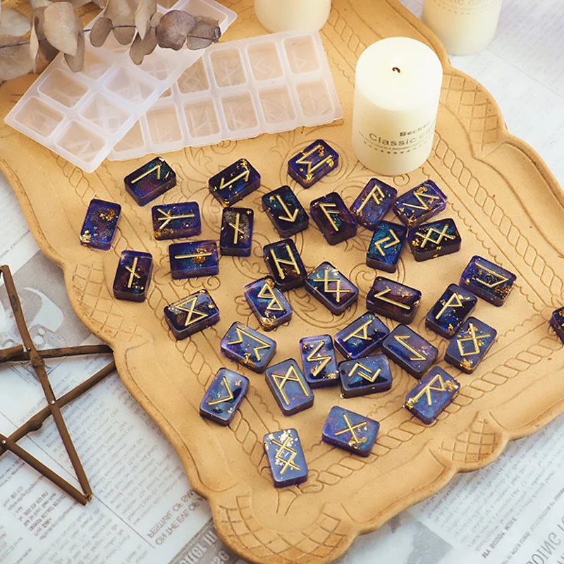 

1Pair DIY Rune Symbol Resin Mold Mirror Energy Symbol Crystal Epoxy Mold Rune Text Silicone Mold For Rein