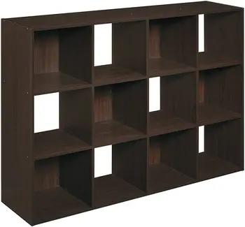 

Two Colors 12 Cubes Organizer Wood Bookshelf Open Shelf Bookcase 3-Tier Storage Shelf