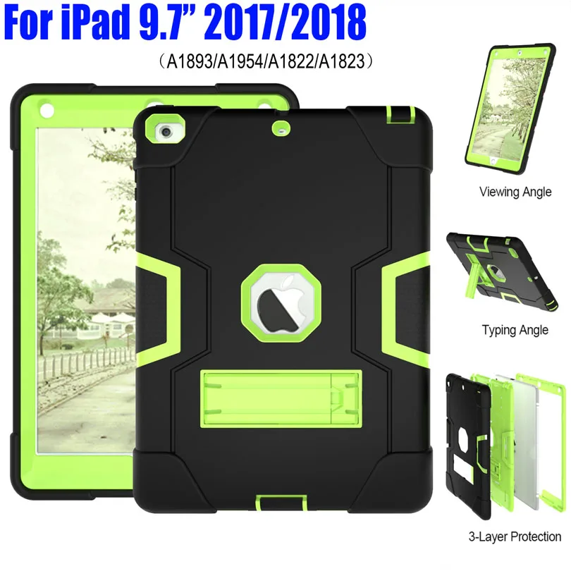 

Армированный Чехол для iPad 9,7 дюйма 2018 2017 сверхпрочный Силиконовый ТПУ + ПК Жесткий противоударный чехол-подставка