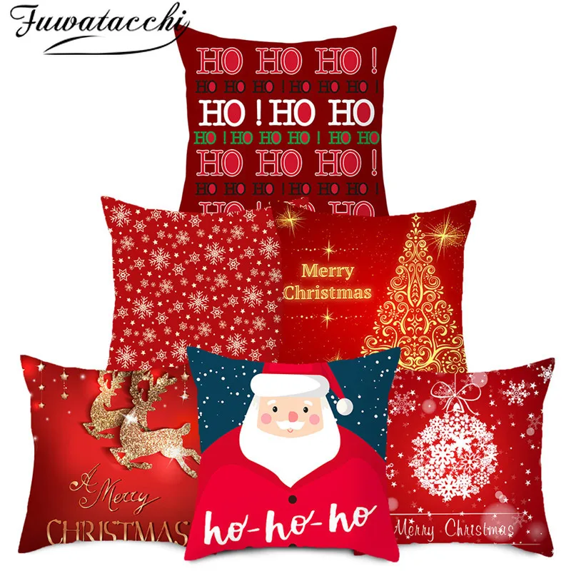 

Fuwatacchi New Year Cushion Cover Christmas Gift Decorative Pillow Covers for Home Sofa Polyester Red Throw Pillowcases 45*45cm