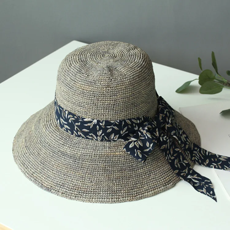 

South Korea Hand-woven Raffia Bucket Hat Children Special Dyeing Topee Fashion Seaside Foldable Bucket Hat