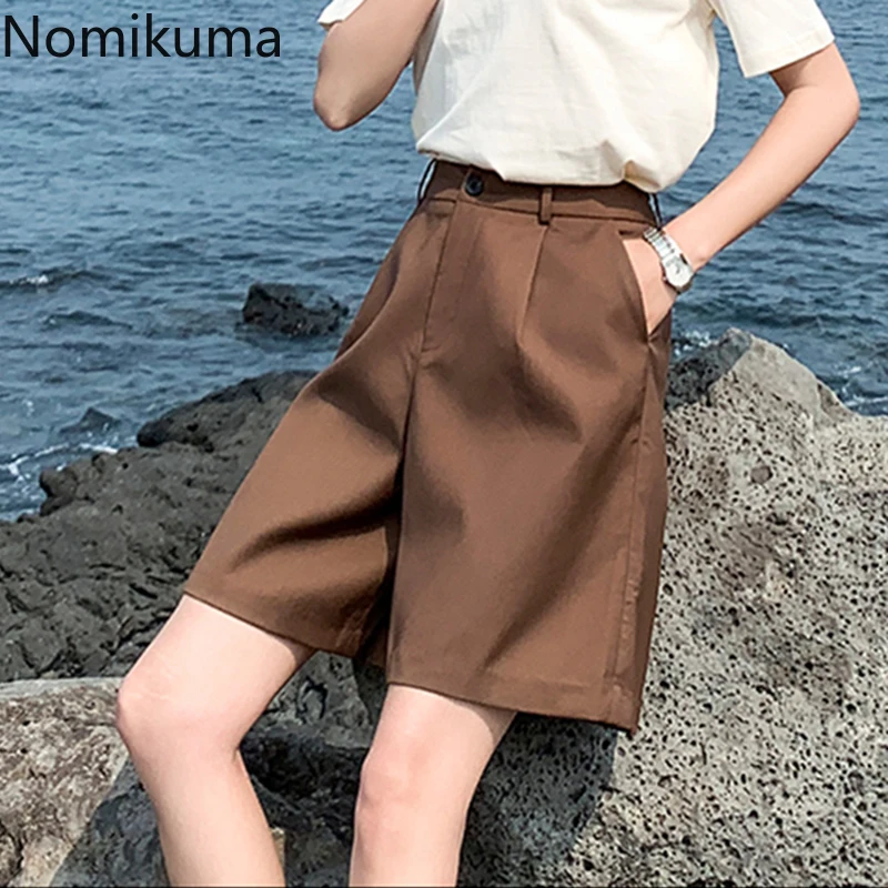 Nomikuma High Waist Shorts Women Solid Color Suit Short Pants Female Korean BF Style Streetwear 2020 New Leisure Daily 3a764 | Женская