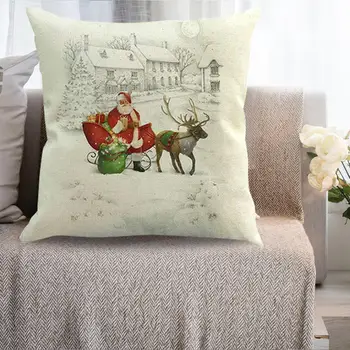 

45X45cm Christmas Pillowcase Soft Linen Sofa Cushion Santa Claus Deer Snow Scene Festival Home Decorative Textile