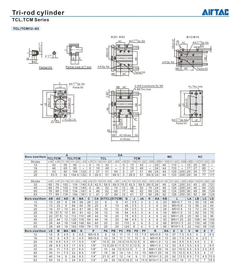 TCL TCL12 10-250MM AIRTAC TYPE Compact Guide Three axis Cylinder pneumatic components