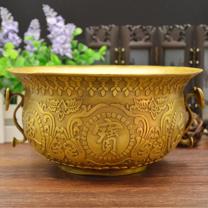 Высокая 38 см семейное богатство компании Fengshui набор и расположение Пять способов богатства бог ремесла в чистой меди бассейна Jubao