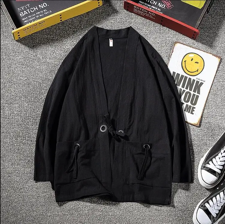 Плюс размер 5XL японское кимоно yukata мужской свободный солнцезащитный кардиган китайский элемент Хан фу кимоно haori - Цвет: black