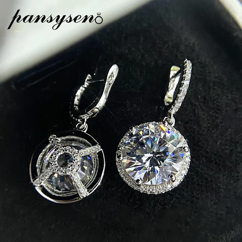 

PANSYSEN Solid 925 Sterling Silver 11MM Round Cut Simulated Moissanite 5A Zircon Wedding Clip Earrings for Women Drop Shipping