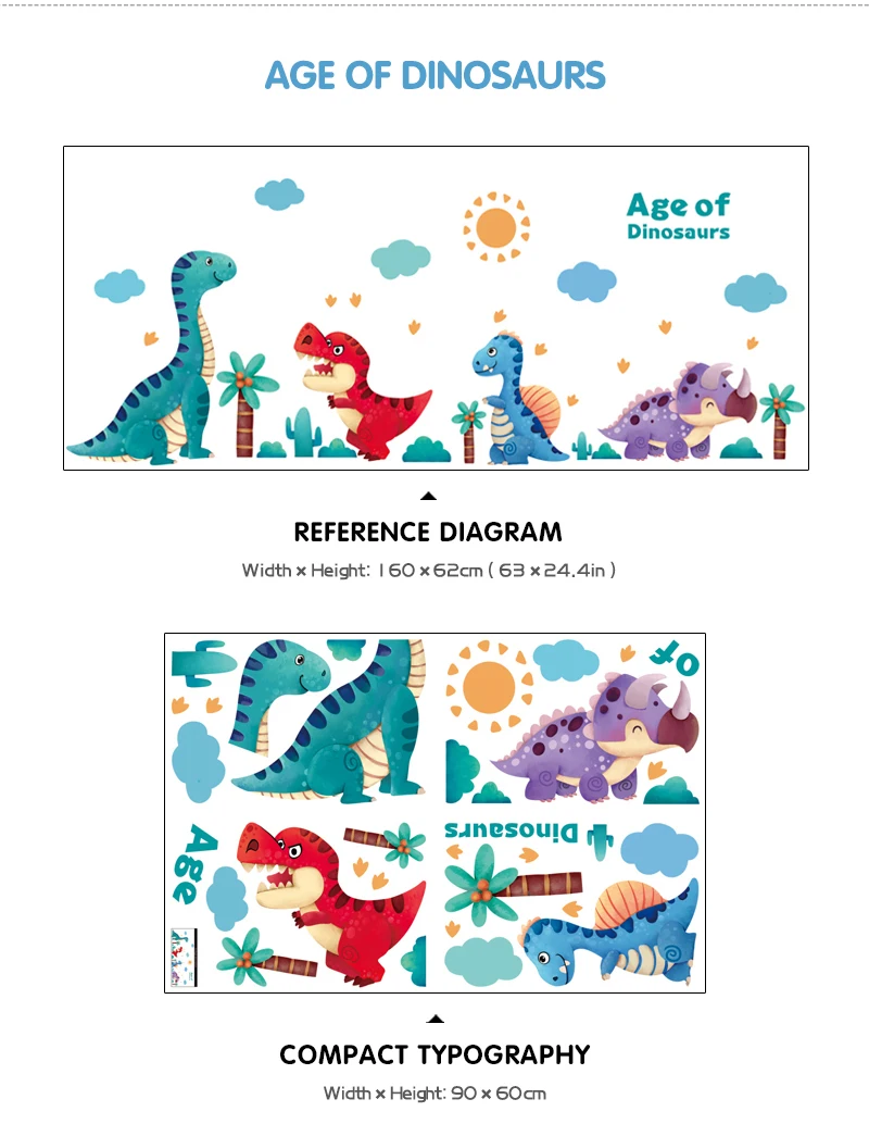 Cartoon volcano little dinosaur wall stickers creative kids room decoration cute sticker self-adhesive baby bedroom wall decor