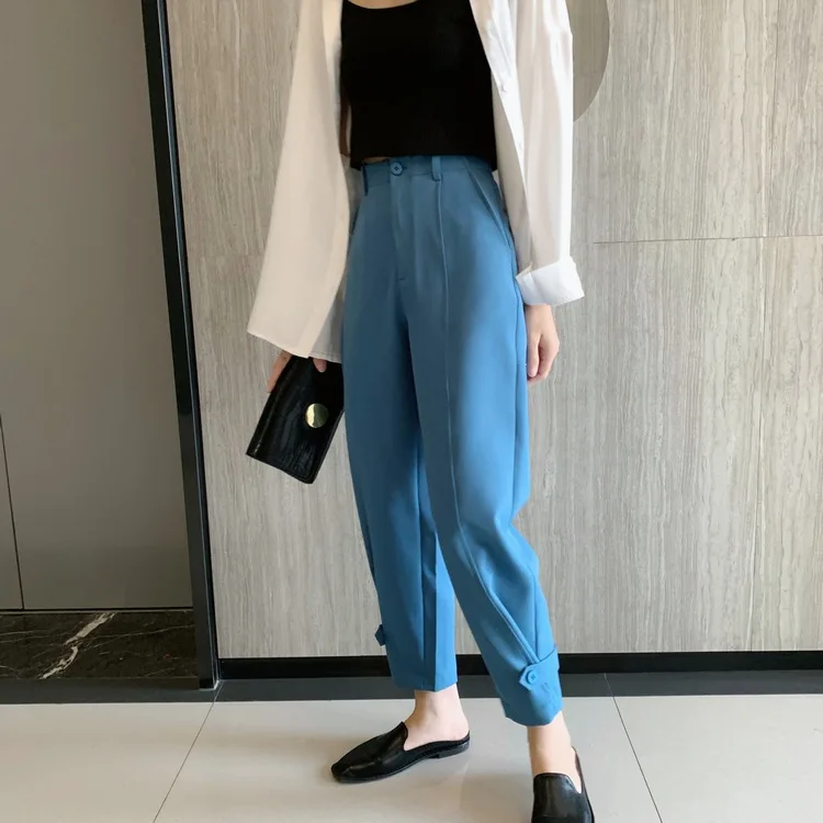 Высокая талия свободные брюки женские элегантные модные женские Pantalones Mujer широкие брюки длиной до щиколотки повседневные брюки Spodnie Damskie