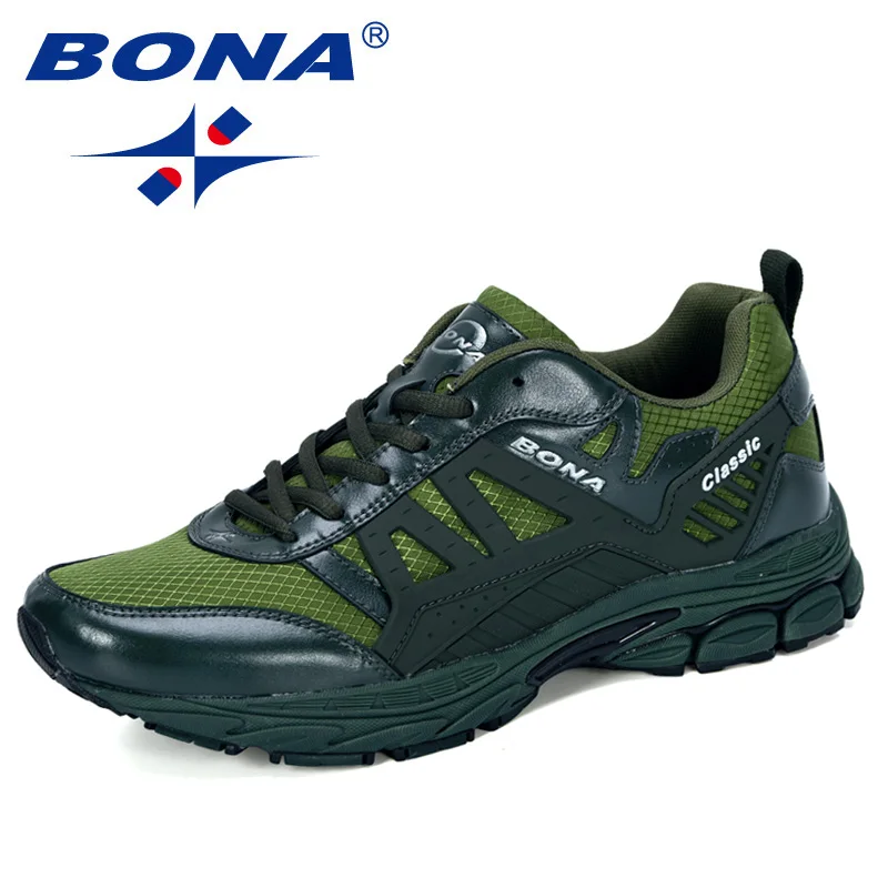 BONA/Новинка года; дизайнерская мужская обувь для бега; zapatillas hombre Deportiva; высокие мужские кроссовки для бега; прогулочная обувь - Цвет: Army green S gray