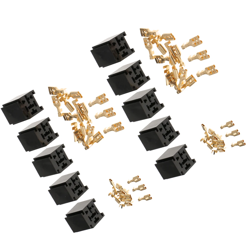 

10Pcs 80A Relay Connector 4-Pin Mounting Socket + Terminals Base Holder