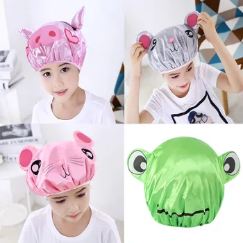 

PEVA Material Cute Cartoon Animal Pattern With Ear Waterproof Shower Cap Children'S Bathing Cap Anti-Hood Cap Bathing Hood #YL10