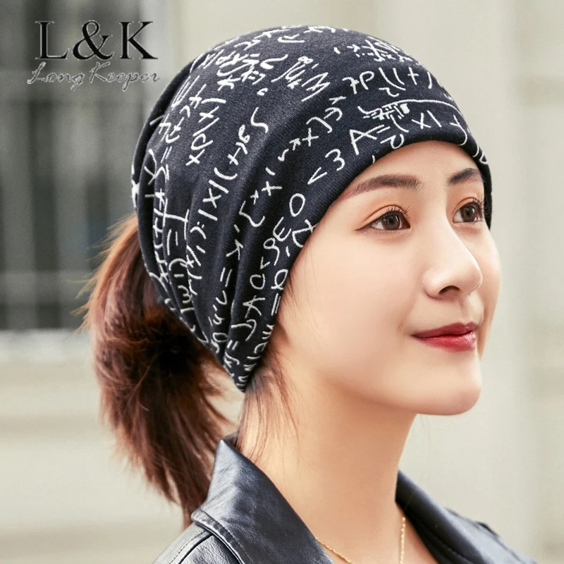 

LongKeeper New Adult Warm Fashion Hat Women Men Casual Beanies Skullies Letter Gorros High Quality Female Black Scarf Caps