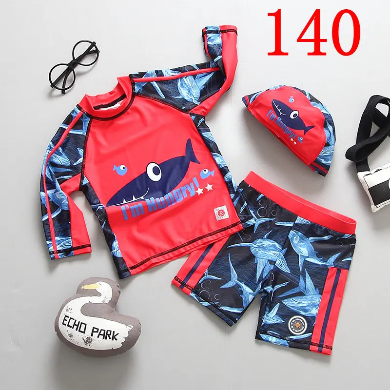 SIZE 140 - 882002 Детский раздельный купальник из 3 предметов; одежда для купания с длинными рукавами для мальчиков; УФ-защита 50; одежда для купания с героями мультфильмов для малышей; купальный костюм - Цвет: SIZE 140 - 882002