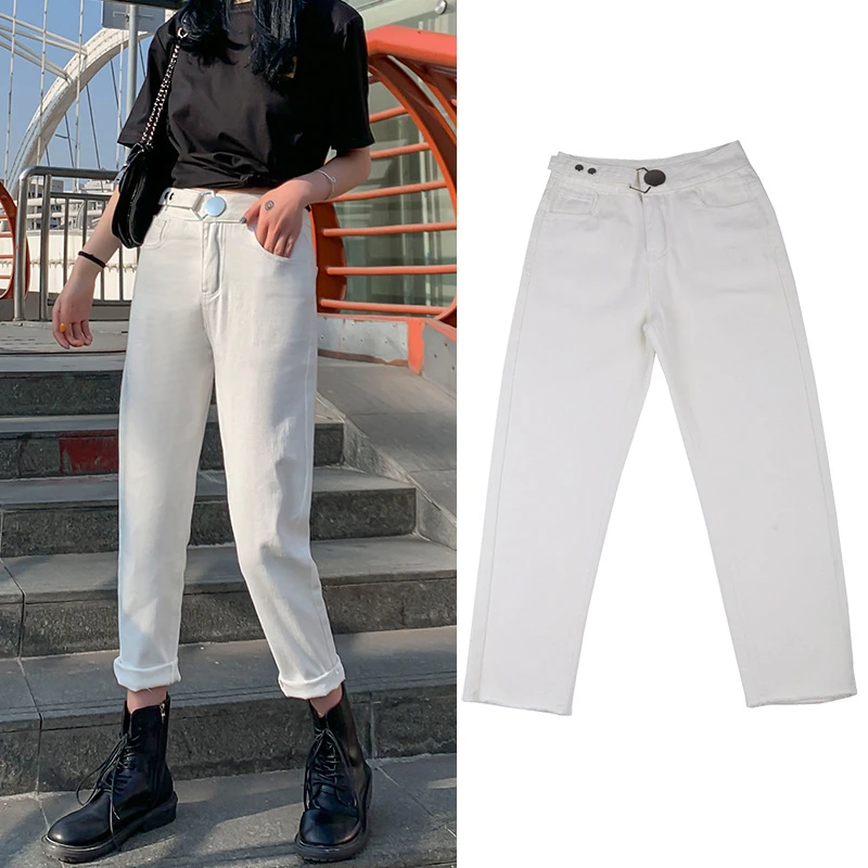 white high waisted boyfriend jeans