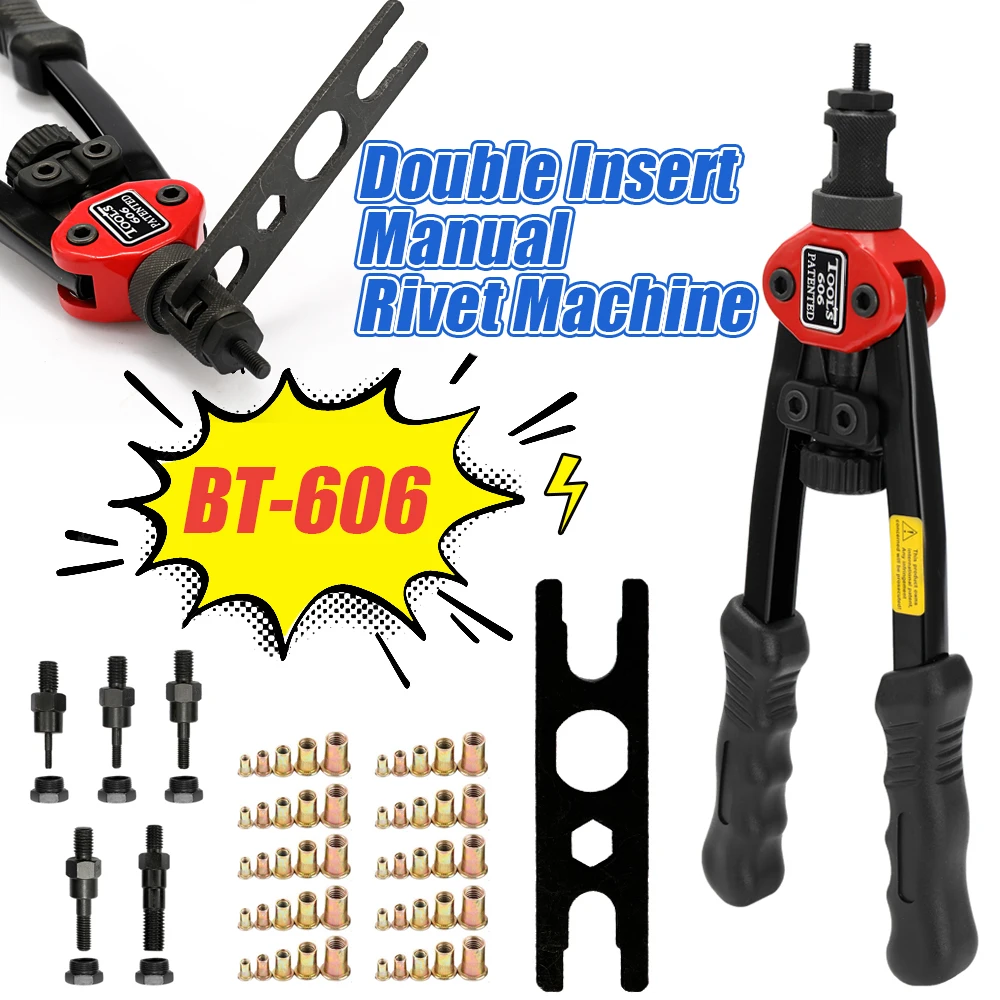 Rivet Gun Rivet Nut Tool Rivet Gun Set 12 in Labor-saving Hand Riveter BT-606 Double Insert Manual Rivet Machine Riveting Tools Nuts