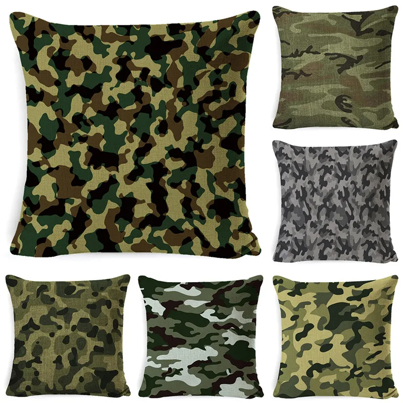 Camo Camouflage Pattern Army Painted Art Decorative Cotton Linen Cushion Cover Throw Pillow For Chair Sofa Pillowcase Soft | Дом и сад