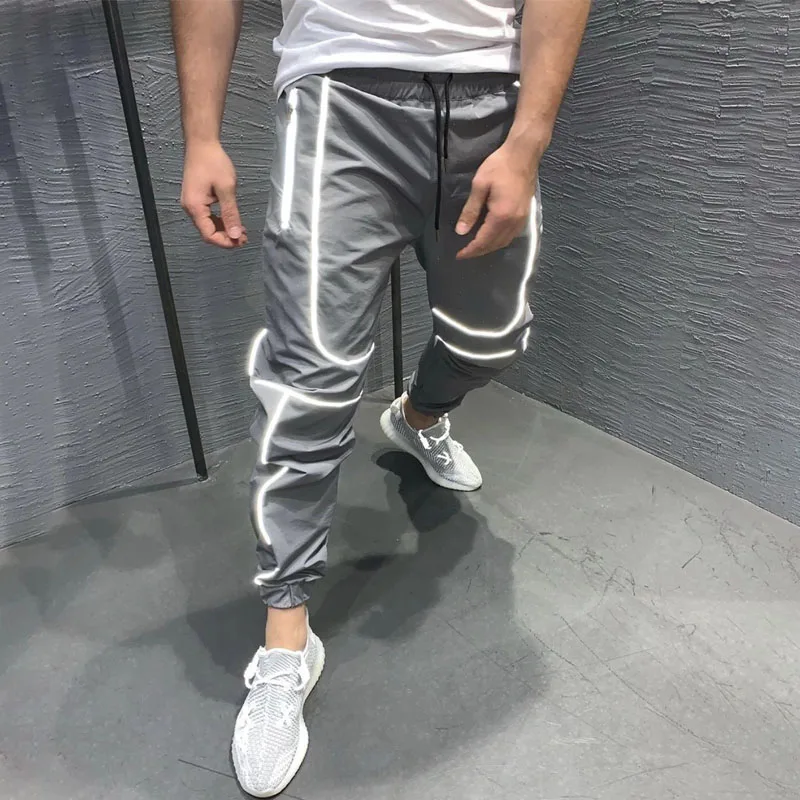 gray Новая уличная Мужская одежда повседневные бегущие Светоотражающие Брюки Модные мужские брюки мужские брендовые Фитнес Брюки - Цвет: gray