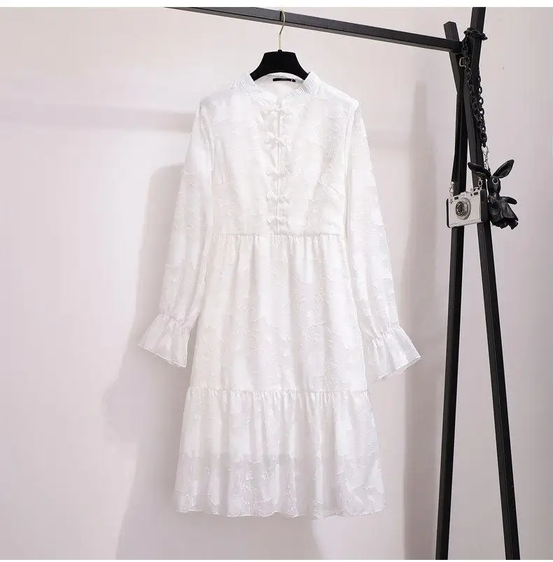 2XL-6XL Large size Women Lace Dress Autumn Winter Vintage Loose Office Dress Embroidery 5XL Female Plus size Elegant Party Dress