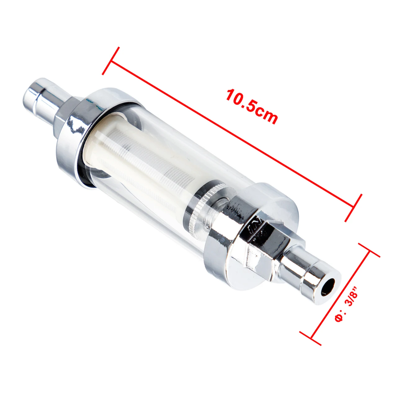 Clear Fuel Filter Universal In Line Chrome Reusable 3/8" IN/OUT petrol carby 
