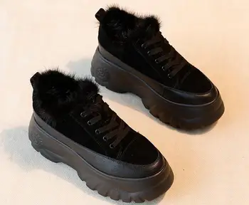 

Muffin shoes female autumn and winter 2019 new plus velvet wild thick-soled cotton shoes increased casual shoes