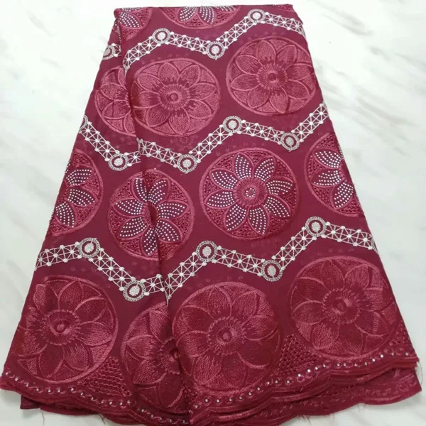 burgundy Последние королевские синие тяжелые Африканские Восковые кружевные ткани с бисером Высокое качество вышитые нигерийские гипюровые кружевные ткани для невесты - Цвет: burgundy