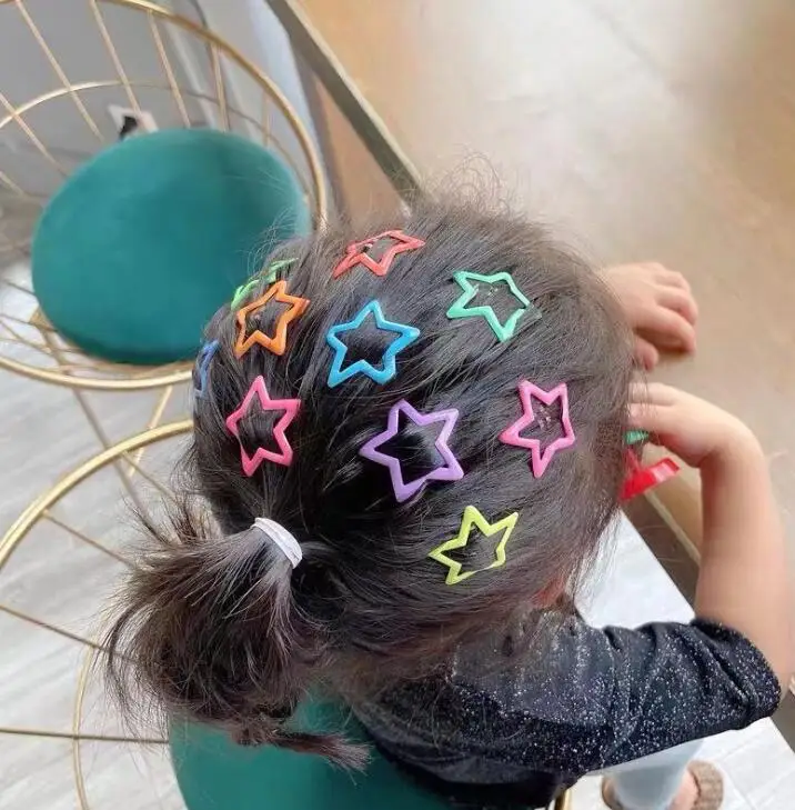 

hair clips fluorescence Color Luminous Five Stars Square Colorful BB Hair Pins for Children Hair Accessories