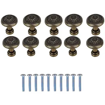 

10 Pack Antique Bronzy Flower Round Handle Kitchen Cabinet Cupboard Door Drawer Pull Knob With Screws 25 x 23mm