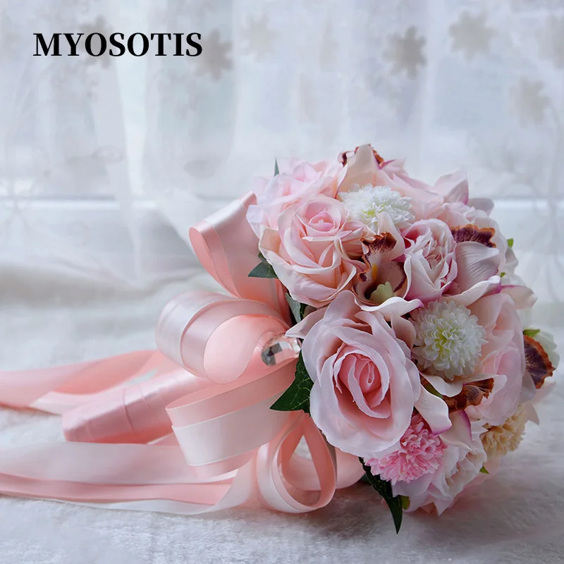 Beautiful Purple Pink Color Bridal Bridesmaid Flower Wedding Bouquet Artificial Roses Flower Marriage Bride Hand Bouquet