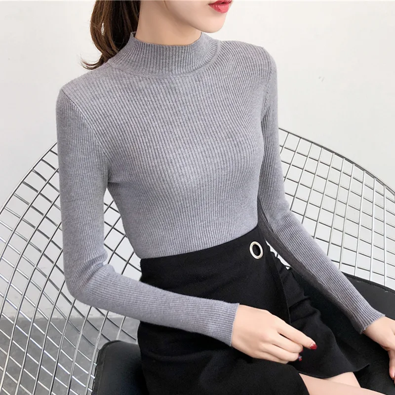 

Autumn Half Turtleneck Bodycon Sweaters Women Solid Basic Pullovers Slim Fit Street Knitwear 2019 Knitted Femme Swearter L0038