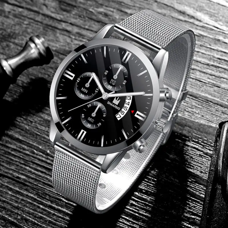 

Erkek Saat Men Quartz Watch Silver Stainless Steel Mesh Band Wristwatch Male Man Luxury Business Watches Dae Clock Reloj Hombre