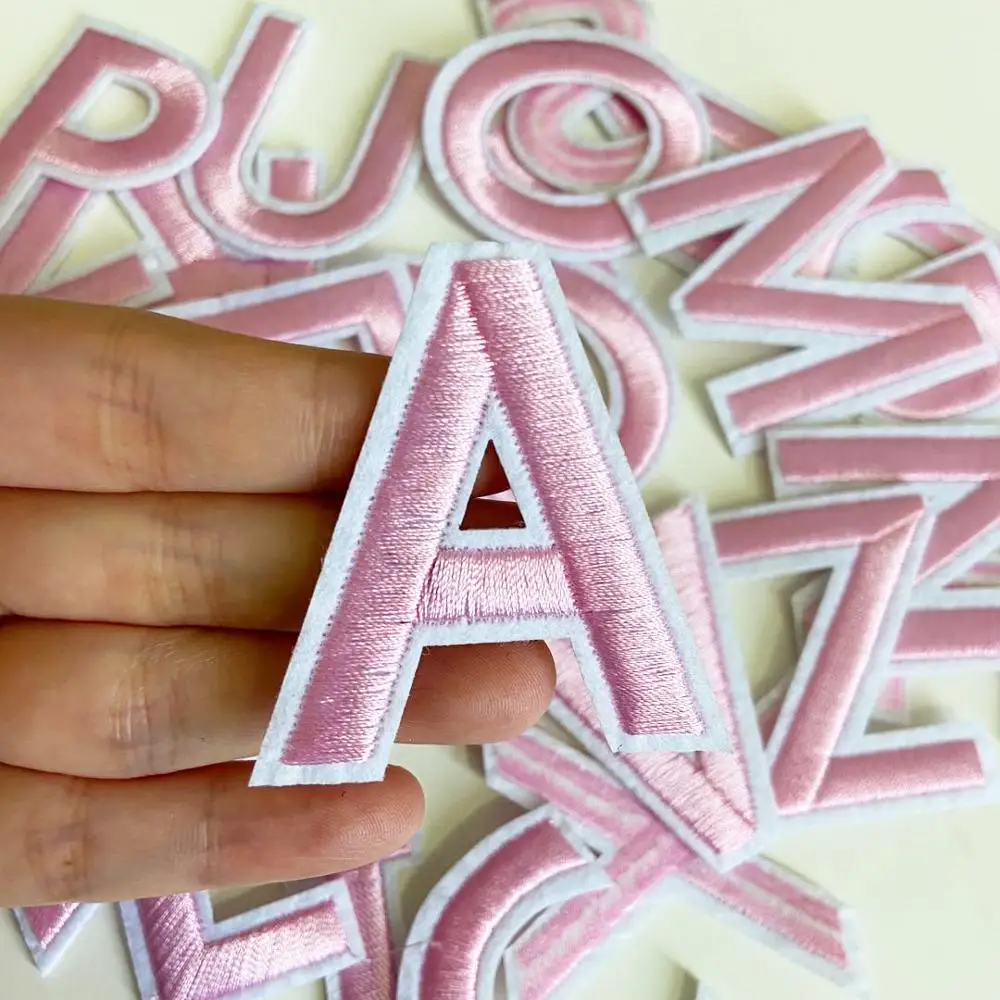 1PcsPinkLettersSewOnPatchAlphabetEmbroideredAppliqueironon