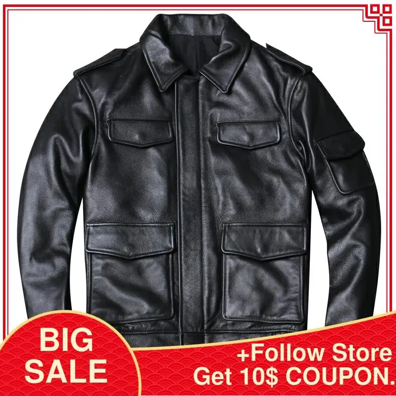

2020 Black Casual Style Genuine Leather Jacket Men Plus Size 5XL Real Cowhide Autumn Slim Fit Russian Leather Coat