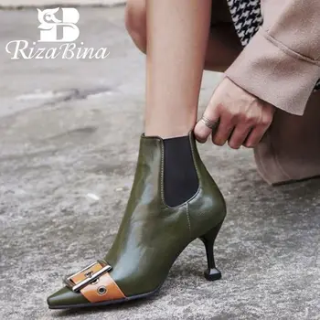

RIZABINA Ins Hot New Ankle Boots Fashion Women Buckle Thin High Heels Shoes Winter Warm Party Women Footwear Plus Size 32-48