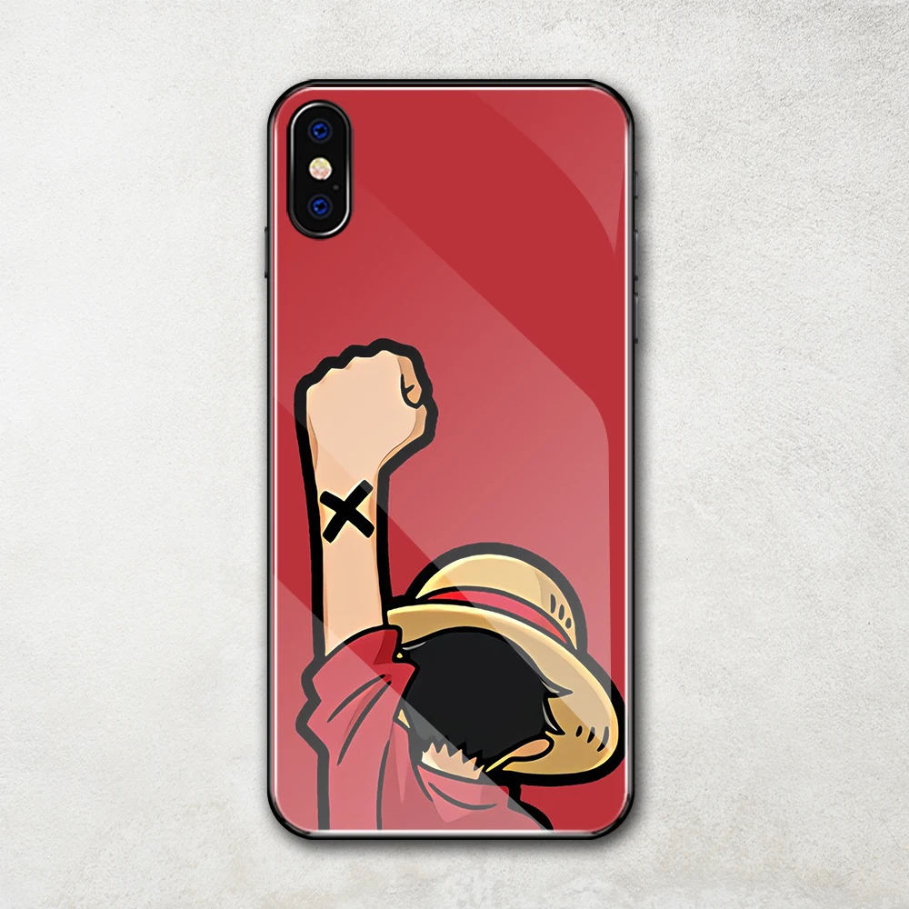 Аниме один кусок милый Луффи стеклянный чехол для iphone x xr xs max 11 12 pro 6 6s 7 8 plus se 2020 diy