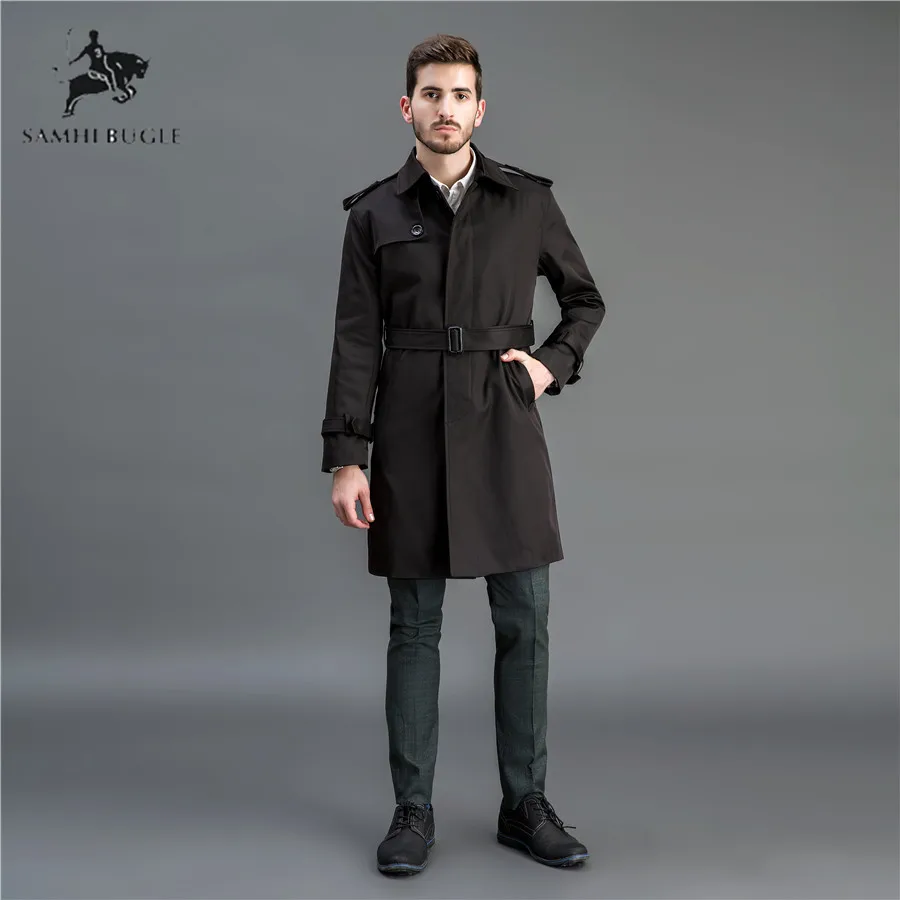 TIMESUNION Trench Coat Men Casual Masculino Overcoat Slim Long Greatcoat Single Button Windbreak Comfortable Size M 1