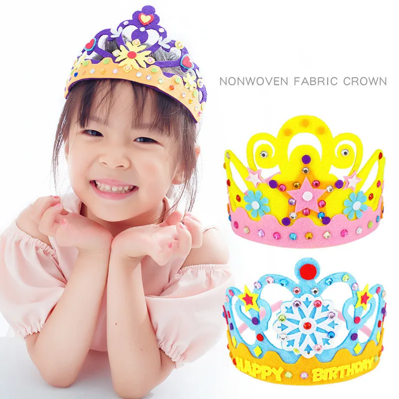 Non-Woven Crown Hat Headwear Children Kindergarten Creative DIY Handmade Toy Material Package Kid Education Craft Toy