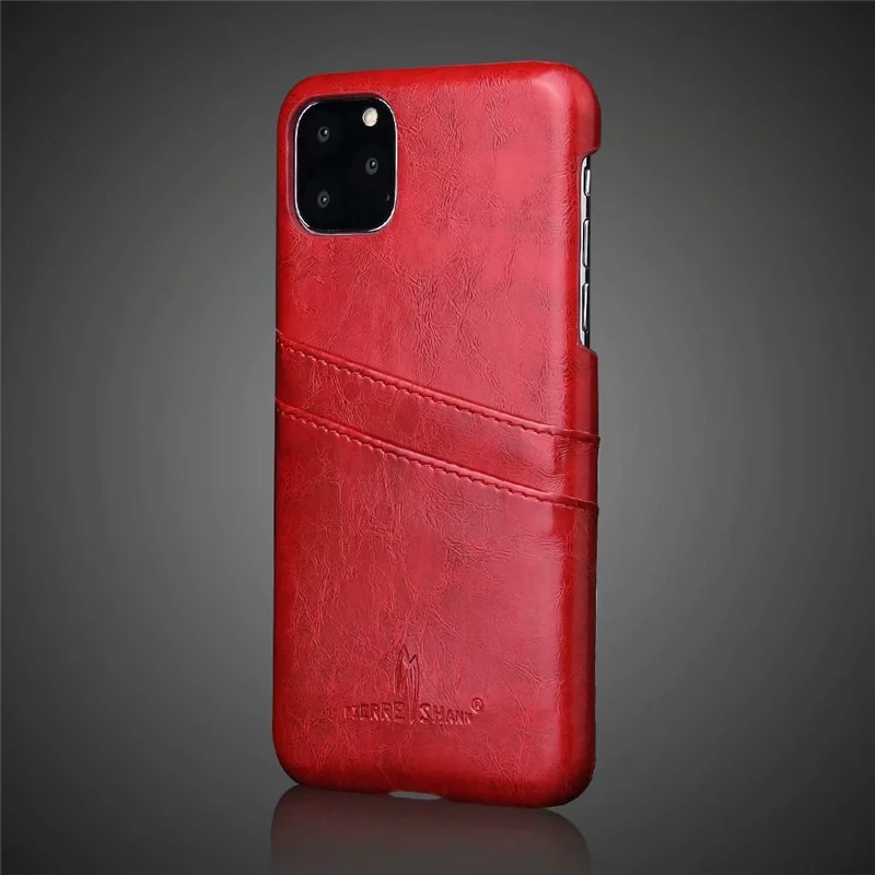 На две карты держатель дизайн, чехол для телефона для Apple IPhone 11 Pro Max роскошный масляный воск кожаный чехол Модный Бизнес Стиль винтаж - Цвет: Красный