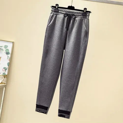 Sports Pants Women's New Fashion Loose Elastic Waist Trousers Girls Student Plus Size Pants L- 4XL - Цвет: Серый
