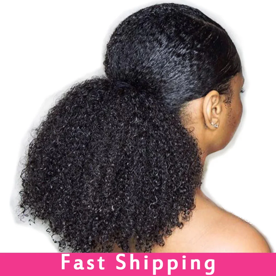 Alibele-extensiones de cola de caballo Afro rizado, 4B 4C, Remy, 8-20 pulgadas, Clip largo en cola de caballo, extensión de cabello humano