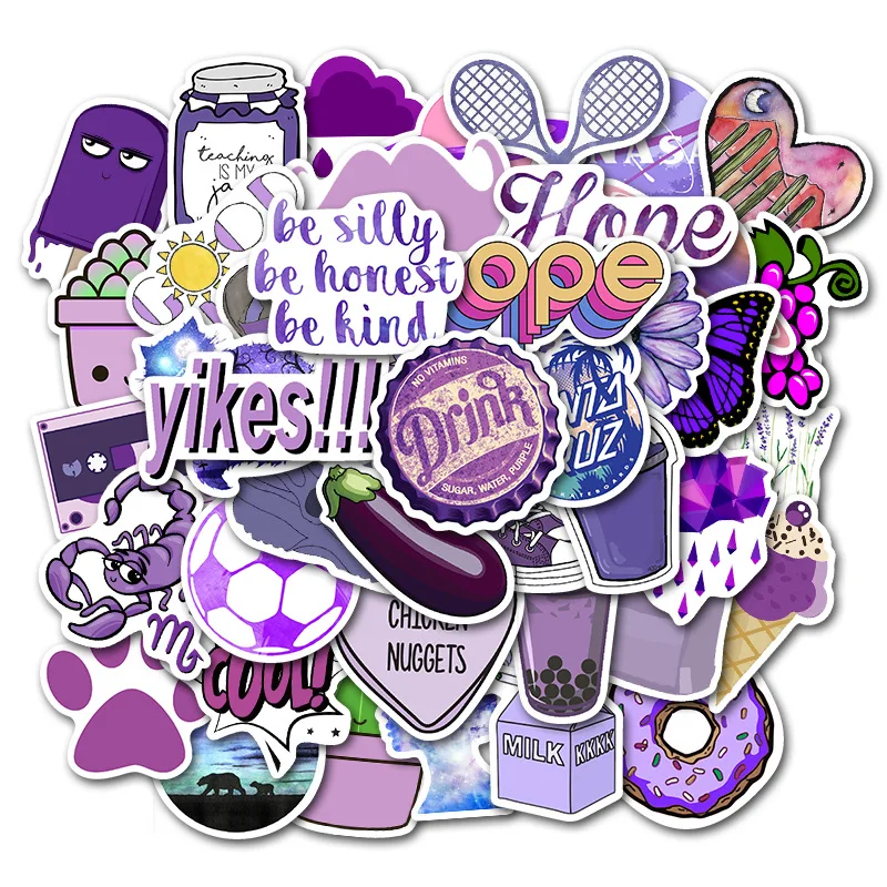 

50Pcs Fashion Cute Cartoon Purple Girls Sticker PVC Waterproof Sticker Decor For Car Laptop Pad Phone Trunk Guitar Bicycle Motor