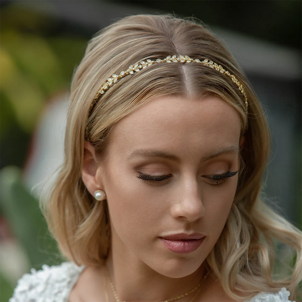Stonefans Leaf Crystal Bride Hairband Tiara Crown Bridal Hair Hoop Headband Wedding Hair Accessories Headwear Jewelry Wholesale
