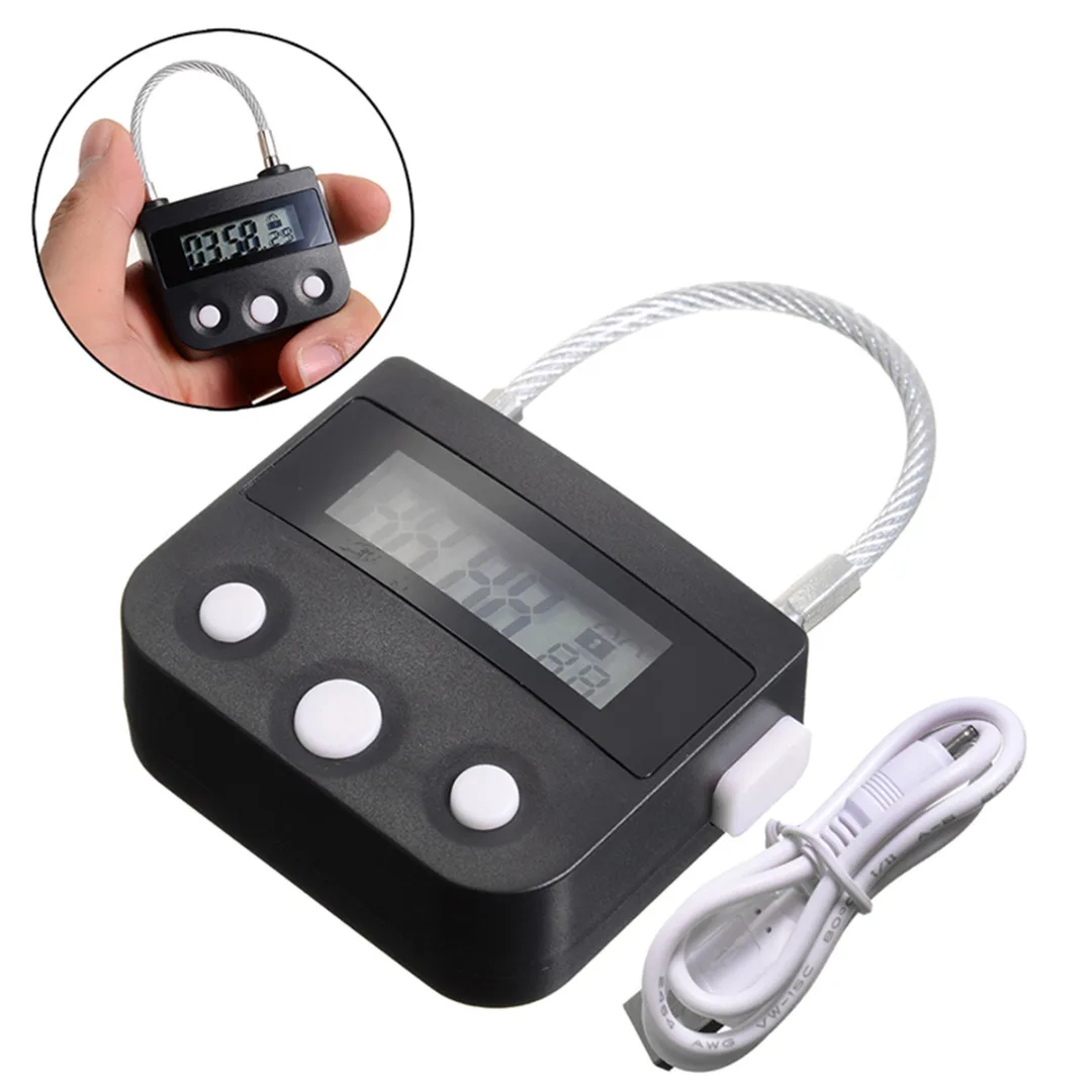 

For Home Improvement 1pc ABS Steel Wire Electronic Time Lock Waterproof USB Rechargeable Time Switch Lock Padlock WUYASTA