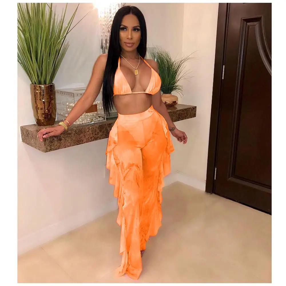 Reducido Traje de baño informal para mujer, conjunto de dos piezas, Top corto + pantalones largos, traje de baño para playa de verano jlOg5GGpw