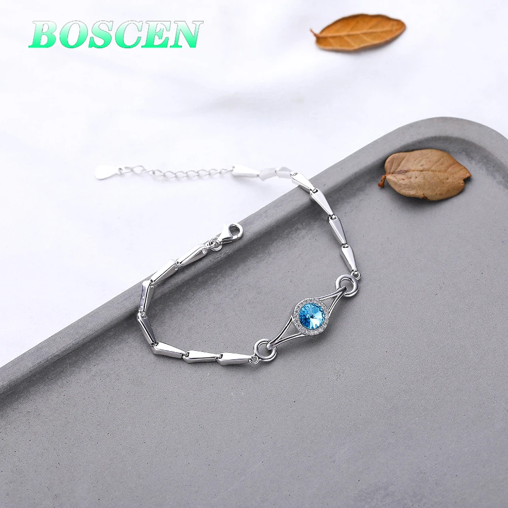 BOSCEN 925 пробы Серебряный браслет для женщин и девочек подарок на день рождения украшенный кристаллами Swarovski